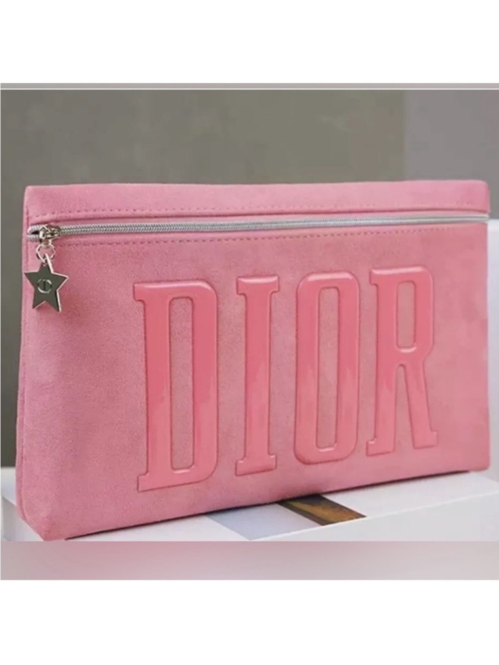 Dior Pink Suede Logo Pouch with Star Charm